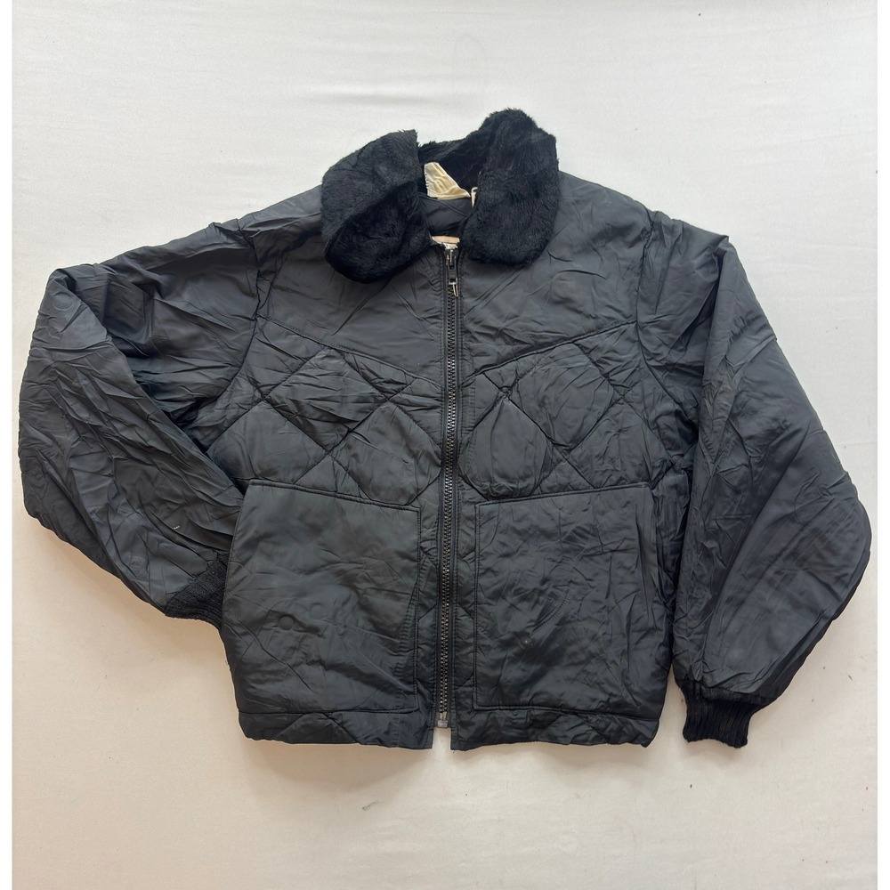 Vintage Walls Blizzard-Pruf Insulated Bomber Jacket Black Faux Fur Collar M L